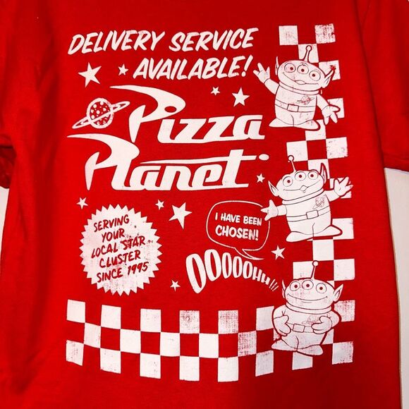 Disney Parks Toy Story Pizza Planet Unisex Tee Size Small NWOT - Picture 2 of 4